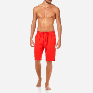 Hombre Bermudas Liso - Bermudas cortas de lino con estampado liso y bolsillos italianos para hombre, Amapola frontworn Hombre Bermudas Liso - Bermudas cortas de lino con estampado liso y bolsillos italianos para hombre, Amapola frontworn