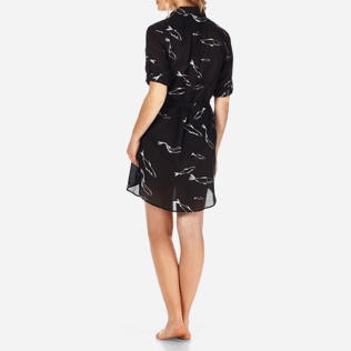Women Dresses Printed - Women Long Cotton Voile Shirt Dress Fish Dance, Black supp4 Women Dresses Printed - Women Long Cotton Voile Shirt Dress Fish Dance, Black supp4