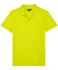 Men Others Solid - Men Linen Jersey Polo Shirt Solid, Lemon front view