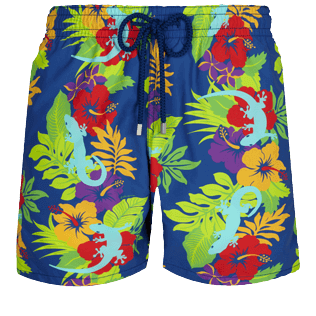 Herren Klassische Bedruckt - Men Swimwear Les Geckos, Batik blue front Herren Klassische Bedruckt - Men Swimwear Les Geckos, Batik blue front