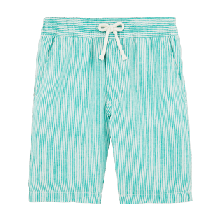 Boys Bermudas Grafisch - Micro Stripes Bermudashorts aus Leinen für Jungen, Veronesengrün front Boys Bermudas Grafisch - Micro Stripes Bermudashorts aus Leinen für Jungen, Veronesengrün front