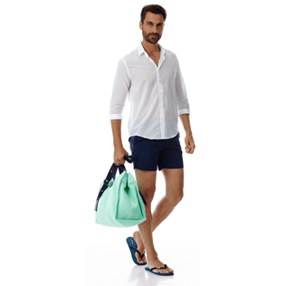 Hombre Autros Liso - Bañador elástico con cintura lisa y estampado de color liso para hombre, Azul marino detalles vista 2