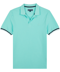 Men Others Solid - Men Cotton Pique Polo Shirt Solid, Lagoon front view