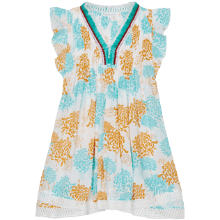 Girls Others Printed - Girl Mini Dress Iridescent Flowers of Joy- Vilebrequin x Poupette St Barth, Terracotta front view
