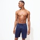 男款 Others 纯色 - Unisex Linen Jersey Bermuda Shorts Solid, Navy 正面穿戴视图