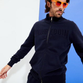 Hombre Autros Liso - Sudadera de algodón con cremallera delantera para hombre, Azul marino supp3 Hombre Autros Liso - Sudadera de algodón con cremallera delantera para hombre, Azul marino supp3