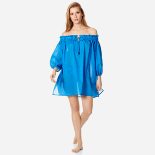 Mujer Autros Liso - Vestido de gasa de algodón con hombros descubiertos para mujer, Atoll frontworn Mujer Autros Liso - Vestido de gasa de algodón con hombros descubiertos para mujer, Atoll frontworn
