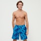 Men Short classic Printed - Men Swim Trunks Long Ultra-light and packable Nautilius Tie & Dye, Azure front worn view