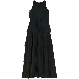 Women Others Solid - Women Long Frilly Dress Solid, Black front view