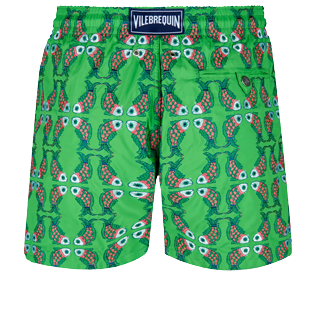 Men Classic Embroidered - Men Swim Trunks Embroidered Sweet Fishes - Limited Edition, Grass green back view
