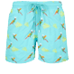 Men Classic Embroidered - Men Swimwear Embroidered Multicolore Parrots - Limited Edition, Lazulii blue front view