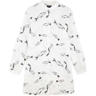 Donna Altri Ricamato - Camicia donna in lino con colletto rigido e ricamo Fish Dance, Bianco front Donna Altri Ricamato - Camicia donna in lino con colletto rigido e ricamo Fish Dance, Bianco front