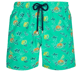 Men Classic Embroidered - Men Swim Trunks Embroidered 1994 Presse-Citron - Limited Edition, Veronese green front view