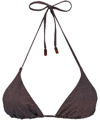 Women Triangle Solid - Women Triangle Bikini Top Changeant Shiny, Burgundy front view