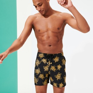 Picture of Men Classic Embroidered - Men Swim Trunks Vilebrequin Turtles, Black details view 2 Picture of Men Classic Embroidered - Men Swim Trunks Vilebrequin Turtles, Black details view 2