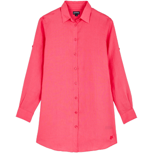 Mujer Autros Liso - Camisa larga en lino de color liso para mujer, Cherry blossom front Mujer Autros Liso - Camisa larga en lino de color liso para mujer, Cherry blossom front