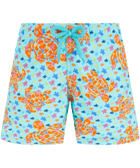 Boys Classic Printed - Boys Swim Trunks Micro Macro Ronde Des Tortues, Lagoon front view