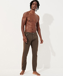 Men Others Solid - Men 5-Pockets Pants Solid, Brown front worn view