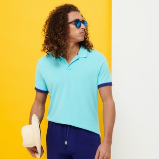男款 Others 纯色 - Men Cotton Pique Polo Shirt Solid, Lazulii blue 细节视图3
