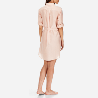 Mujer Vestido Gráfico - Vestido camisero largo de seda y algodón con estampado Micro Stripes para mujer, Nude supp4 Mujer Vestido Gráfico - Vestido camisero largo de seda y algodón con estampado Micro Stripes para mujer, Nude supp4