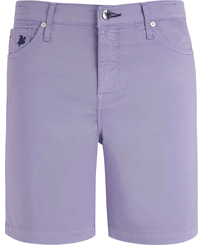 Women Others Solid - Women Stretch 5-Pockets Cotton Satin Bermuda Shorts, Lilac front view
