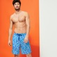 Men Long classic Printed - Men Swim Trunks Long Ultra-light and packable Turtles Splash, Sea blue front worn view