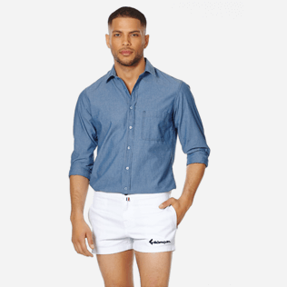 Men Others Solid - Men White 70s Shorts, White frontworn Men Others Solid - Men White 70s Shorts, White frontworn