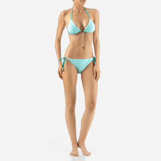Women Tops Graphic - Stripped Terry Triangle shape bikini top, Lagoon frontworn Women Tops Graphic - Stripped Terry Triangle shape bikini top, Lagoon frontworn