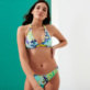 Women Halter Printed - Women Halter Bikini Top Kaleidoscope, Lagoon front worn view