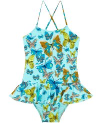 Mädchen Einteiler Bedruckt - Butterflies Badeanzug für Mädchen, Lagune Vorderansicht