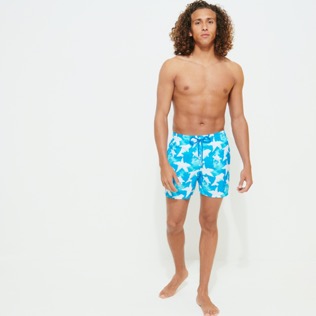 Men Ultra-light classique Printed - Men Ultra-light and packable Swim Shorts Clouds, Hawaii blue front worn view
