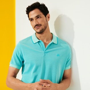 Picture of Men Others Solid - Men Cotton Pique Polo Shirt Solid, Azure details view 1 Picture of Men Others Solid - Men Cotton Pique Polo Shirt Solid, Azure details view 1