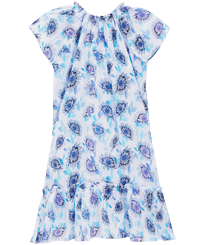 Bambina Altri Stampato - Girls Cotton Dress Flash Flowers, Purple blue vista frontale