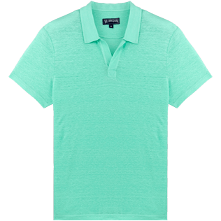 Men Others Solid - Men Linen Jersey Polo Shirt Solid, Mint front Men Others Solid - Men Linen Jersey Polo Shirt Solid, Mint front