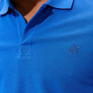 Picture of Men Others Solid - Men Cotton Pique Polo Shirt Solid, Sea blue details view 1 Picture of Men Others Solid - Men Cotton Pique Polo Shirt Solid, Sea blue details view 1
