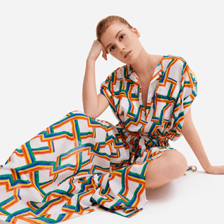 Women Others Printed - Women long Cover-up in cotton voile Africain - Vilebrequin x JCC+ - Limited Edition, White supp1 Women Others Printed - Women long Cover-up in cotton voile Africain - Vilebrequin x JCC+ - Limited Edition, White supp1