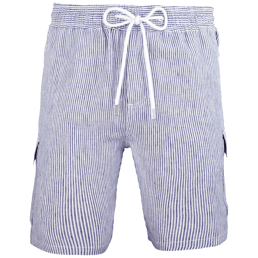 Bermuda Cargo en Lin Homme Micro Rayures | Site ...