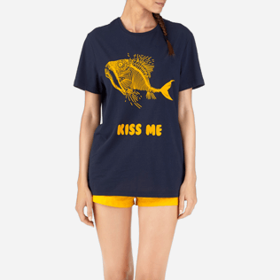 Donne T-Shirt Stampato - T-shirt girocollo Prehistoric Fish, Blu marine supp1 Donne T-Shirt Stampato - T-shirt girocollo Prehistoric Fish, Blu marine supp1
