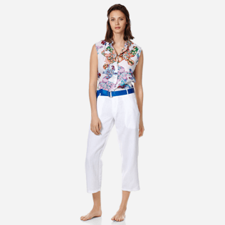 Mujer Autros Liso - Pantalón de lino liso para mujer, Blanco frontworn Mujer Autros Liso - Pantalón de lino liso para mujer, Blanco frontworn