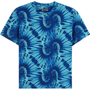 男款 Others 印制 - Men Cotton T-Shirt Tie & Dye Turtles Print, Azure 正面图