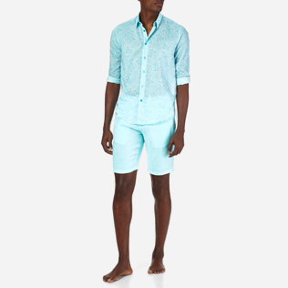 Camicie Stampato - Camicia unisex in voile di cotone Hypnotic Turtles, Laguna frontworn Camicie Stampato - Camicia unisex in voile di cotone Hypnotic Turtles, Laguna frontworn