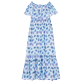Donna Altri Stampato - Vestito donna lungo in cotone con spalle scoperte Flash Flowers, Purple blue vista frontale