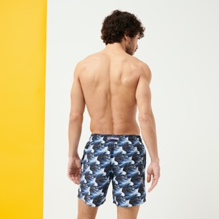 Men Classic Printed - Men Swim Trunks Waves, Navy back worn view