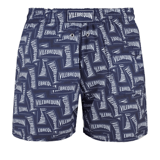 Hombre Clásico Estampado - Bañador con estampado Vilebrequin Labels para hombre, Azul marino back Hombre Clásico Estampado - Bañador con estampado Vilebrequin Labels para hombre, Azul marino back