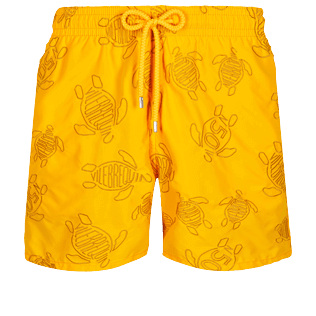 Men Classic Embroidered - Men Swim Trunks Embroidered Vilebrequin Turtles 50 - Limited Edition, Yellow front view