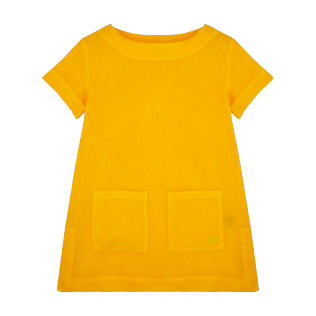 Girls Others Solid - Girls Linen Dress Solid, Mango front Girls Others Solid - Girls Linen Dress Solid, Mango front