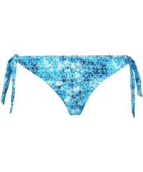 Women Side Tie Bikini Bottom Flowers Tie & Dye Marineblau Vorderansicht