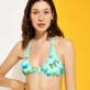 Women Rounded Printed - Women Rounded Neckline Bikini Top Butterflies, Lagoon front worn view