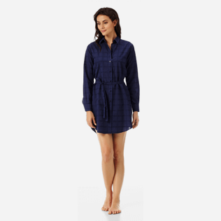 Women Others Graphic - Women Long Cotton voile Shirt Dress Carreaux, Navy frontworn Women Others Graphic - Women Long Cotton voile Shirt Dress Carreaux, Navy frontworn