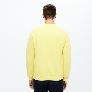 Men Others Printed - Men Cotton Fleece Sweatshirt Turtle Skier Snow and Sun, Buttercup yellow back worn view